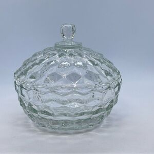 Vintage Indiana Glass Whitehall Cubist Clear Lidded Candy Dish 5”T x 5/38"W READ